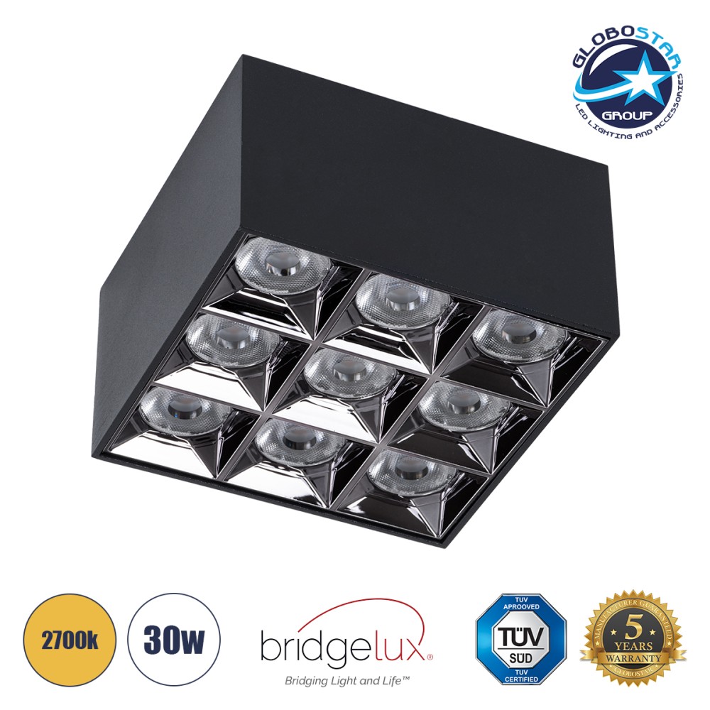 GLOBOSTAR® LUMINAR 60337 Downlight Σποτ LED 30W 4050lm 36° AC 220-240V IP20 Θερμό Λευκό 2700K - Osram SMD Chip & TÜV SÜD Driver - Μαύρο Ματ - Μ12 x Π12 x Υ6.6cm - 5 Χρόνια Εγγύηση