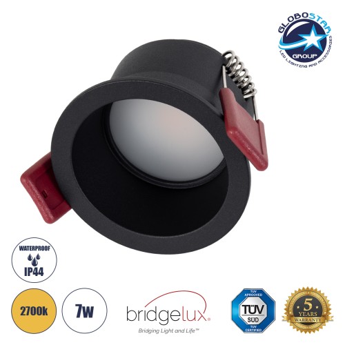 GLOBOSTAR® IP 60343 Χωνευτό Downlight Σποτ Μπάνιου  LED 7W 700lm 45° AC 220-240V Αδιάβροχο IP44 Θερμό Λευκό 2700K - Lumileds SMD Chip & TÜV SÜD Driver - Μαύρο Ματ - Μ6.6 x Π6.6 x Υ5.3cm / Q5.5cm - 5 Χρόνια Εγγύηση