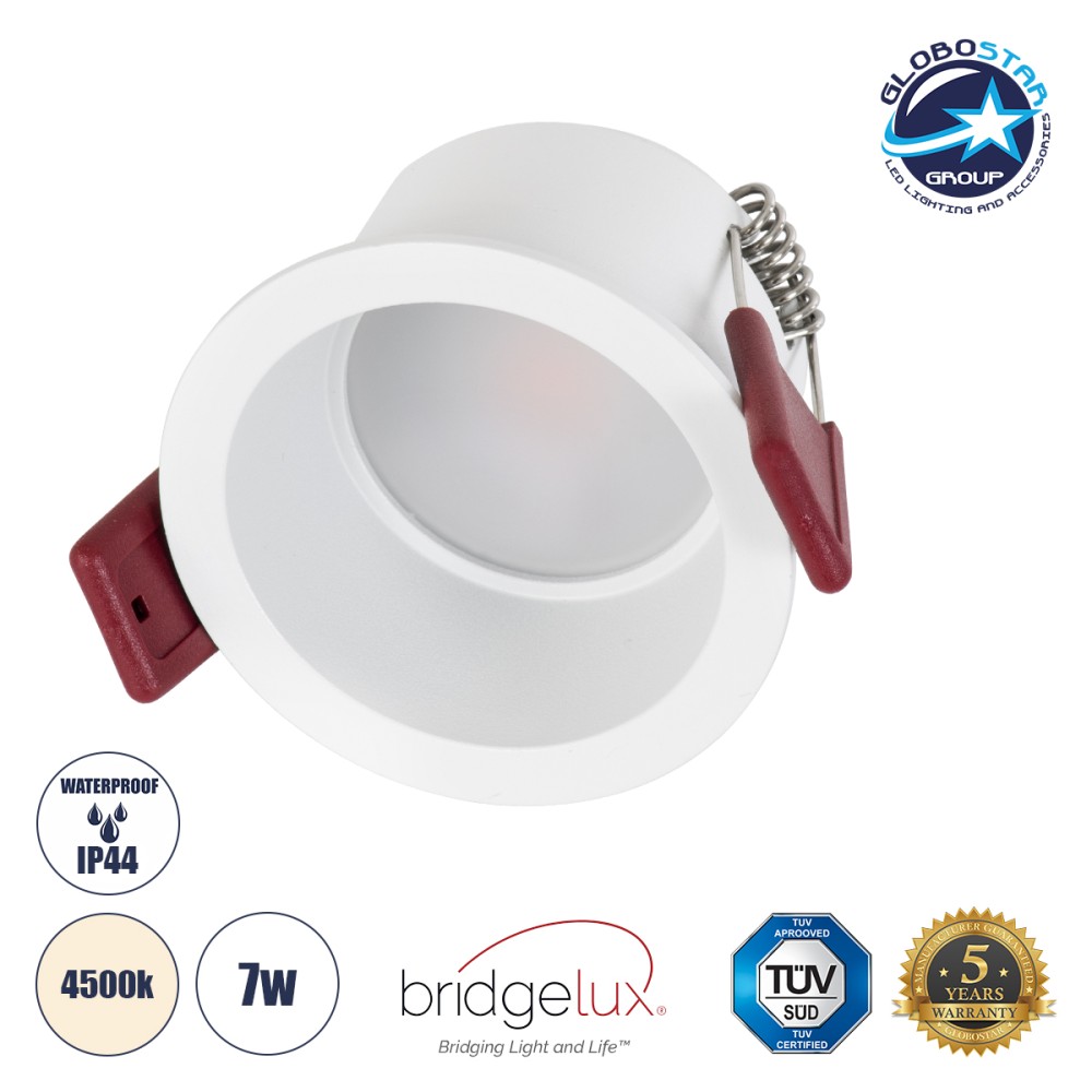 GLOBOSTAR® IP 60344 Χωνευτό Downlight Σποτ Μπάνιου LED 7W 750lm 45° AC 220-240V Αδιάβροχο IP44 Φυσικό Λευκό 4500K - Lumileds SMD Chip & TÜV SÜD Driver - Λευκό Ματ - Μ6.6 x Π6.6 x Υ5.3cm / Q5.5cm - 5 Χρόνια Εγγύηση