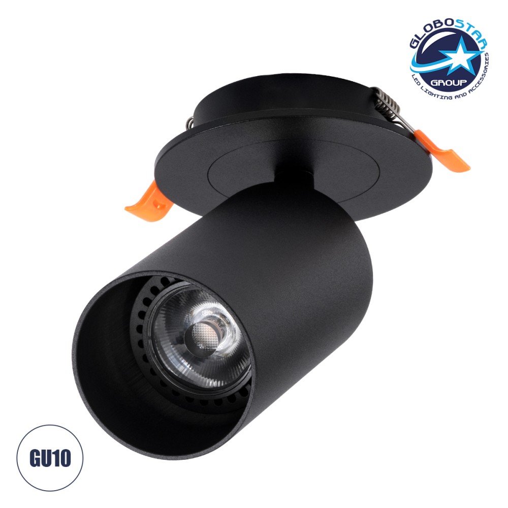 GLOBOSTAR® LEO 60350 Χωνευτό Κινούμενο Φωτιστικό Downlight Σποτ με Ντουί 1 x GU10 AC 220-240V IP20 - Μαύρο Ματ - Μ9 x Π9 x Υ17cm / Q7cm
