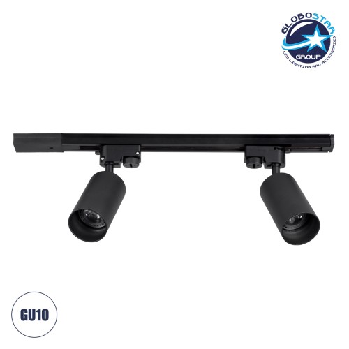GLOBOSTAR® LEO 60354 Μοντέρνο Φωτιστικό Οροφής με Ντουί 2 x GU10 AC 220-240V IP20 - Μαύρο - Μ50.5 x Π6 x Υ20cm