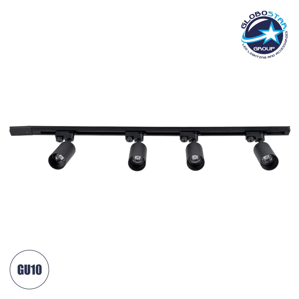 GLOBOSTAR® LEO 60356 Μοντέρνο Φωτιστικό Οροφής με Ντουί 4 x GU10 AC 220-240V IP20 - Μαύρο - Μ100 x Π6 x Υ20cm