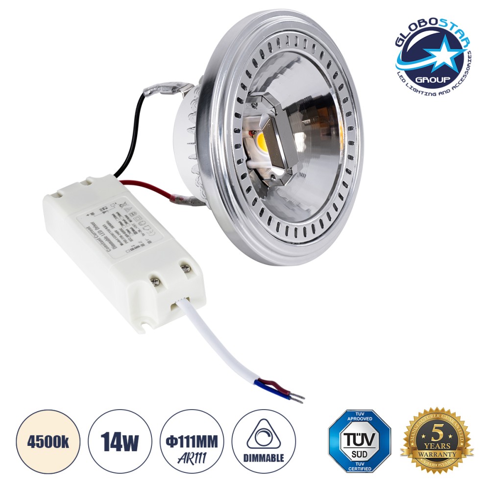 GLOBOSTAR® DARKO 60382 Σποτ AR111 LED 14W 1638lm 40° AC 220-240V IP20 Φυσικό Λευκό 4500K Dimmable - Indirect Anti-Glare Reflector - Bridgelux High Lumen COB Gen2 & TÜV SÜD Driver - Μ11.1 x Π11.1 x Υ6.6cm - 3 Χρόνια Εγγύηση