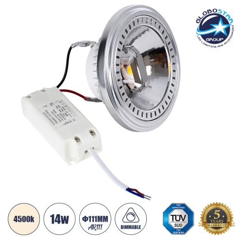 GLOBOSTAR® DARKO 60382 Σποτ AR111 LED 14W 1638lm 40° AC 220-240V IP20 Φυσικό Λευκό 4500K Dimmable - Indirect Anti-Glare Reflector - Bridgelux High Lumen COB Gen2 & TÜV SÜD Driver - Μ11.1 x Π11.1 x Υ6.6cm - 3 Χρόνια Εγγύηση
