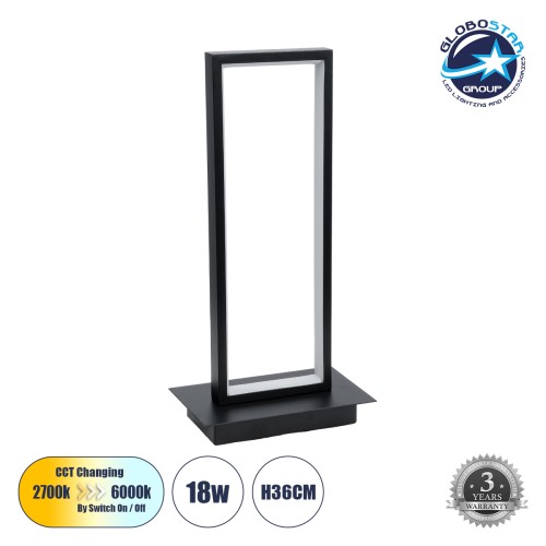 GLOBOSTAR® CORNELIE 60460 Μοντέρνο Επιτραπέζιο Φωτιστικό LED CCT 18W 1980lm 200° AC 220-240V IP20 Ρυθμιζόμενο Λευκό CCT με On/Off 2700K/4500K/6000K - Lumileds SMD Chip - Mαύρο - Μ18 x Π10 x Υ36cm - 3 Χρόνια Εγγύηση