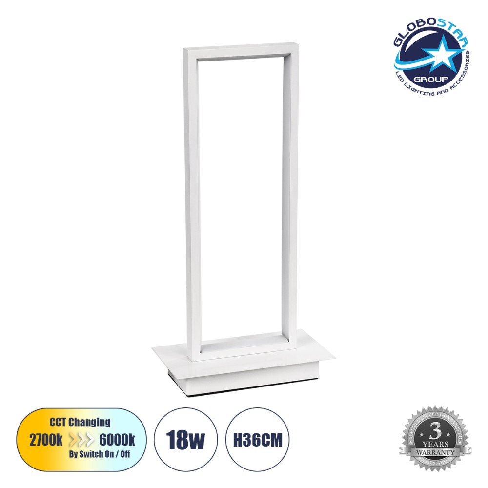 GLOBOSTAR® CORNELIE 60461 Μοντέρνο Επιτραπέζιο Φωτιστικό LED CCT 18W 1980lm 200° AC 220-240V IP20 Ρυθμιζόμενο Λευκό CCT με On/Off 2700K/4500K/6000K - Lumileds SMD Chip - Λευκό - Μ18 x Π10 x Υ36cm - 3 Χρόνια Εγγύηση