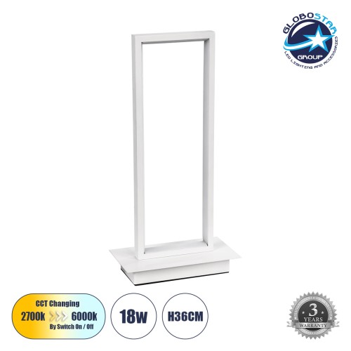 GLOBOSTAR® CORNELIE 60461 Μοντέρνο Επιτραπέζιο Φωτιστικό LED CCT 18W 1980lm 200° AC 220-240V IP20 Ρυθμιζόμενο Λευκό CCT με On/Off 2700K/4500K/6000K - Lumileds SMD Chip - Λευκό - Μ18 x Π10 x Υ36cm - 3 Χρόνια Εγγύηση