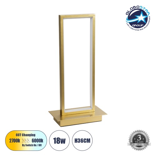 GLOBOSTAR® CORNELIE 60462 Μοντέρνο Επιτραπέζιο Φωτιστικό LED CCT 18W 1980lm 200° AC 220-240V IP20 Ρυθμιζόμενο Λευκό CCT με On/Off 2700K/4500K/6000K - Lumileds SMD Chip - Χρυσό - Μ18 x Π10 x Υ36cm - 3 Χρόνια Εγγύηση
