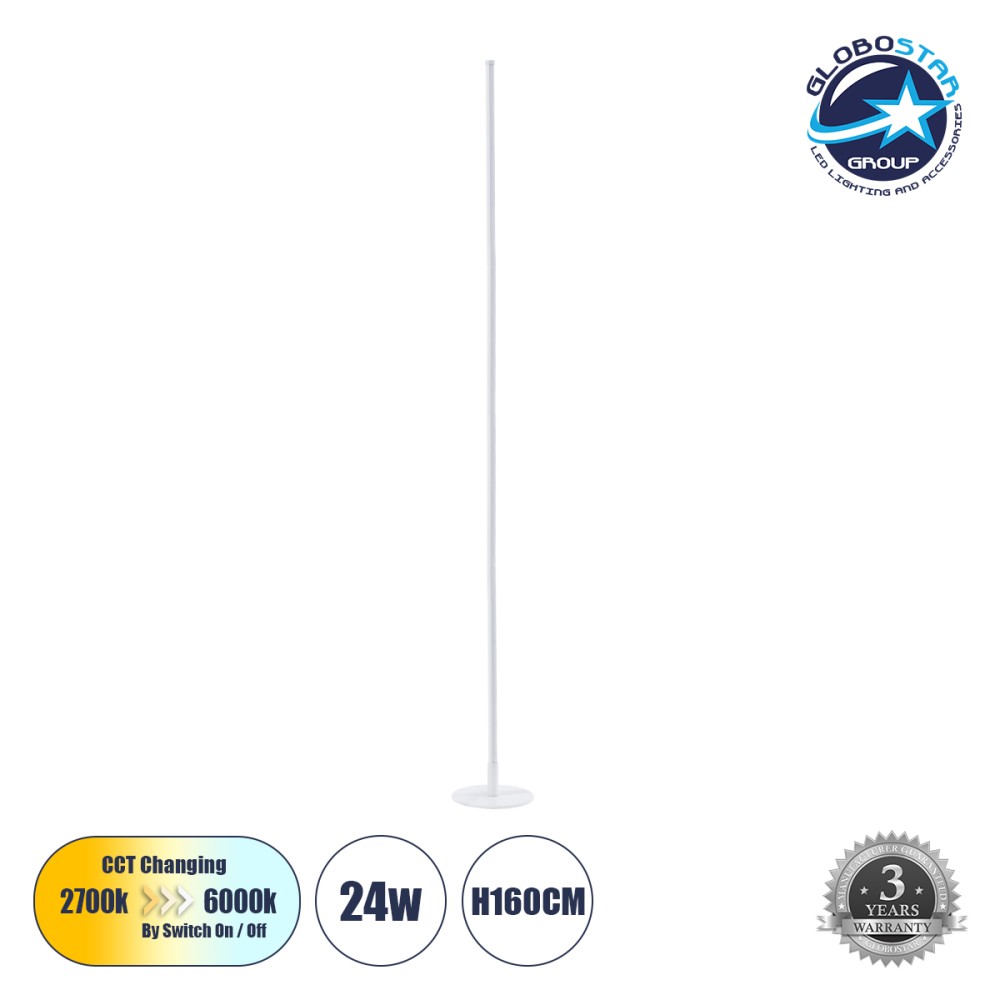 GLOBOSTAR® DALUMA 60471 Μοντέρνο Επιδαπέδιο Φωτιστικό LED 24W 2400lm 200° AC 220-240V IP20 Ρυθμιζόμενο Λευκό CCT με On/Off 2700K/4500K/6000K - Lumileds SMD Chip - Λευκό - Μ18 x Π18 x Υ160cm - 3 Χρόνια Εγγύηση