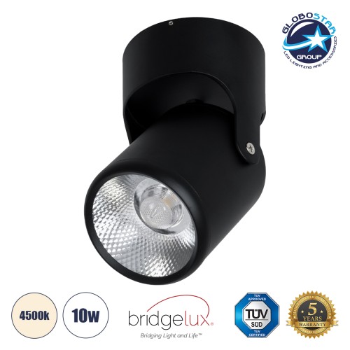 GLOBOSTAR® DETRONIC 60504 Κινούμενο Downlight Σποτ LED 10W 1300lm 24° AC 220-240V IP20 Φυσικό Λευκό 4500K - Bridgelux COB Chip & TÜV SÜD Driver - Μαύρο Ματ - Μ9 x Π9 x Υ16cm - 5 Χρόνια Εγγύηση