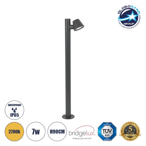 GloboStar® GARDENIA 60507 Φωτιστικό Κήπου - Κολωνάκι Αρχιτεκτονικού Φωτισμού Εξωτερικού Χώρου LED 7W 700lm 60° AC220-240V Αδιάβροχο IP65 - Σώμα Αλουμινίου & Tempered Glass - Μ12 x Π18 x Υ90cm - Θερμό Λευκό 2700K - Γκρι Ανθρακί - Bridgelux Chip - 5 Yea