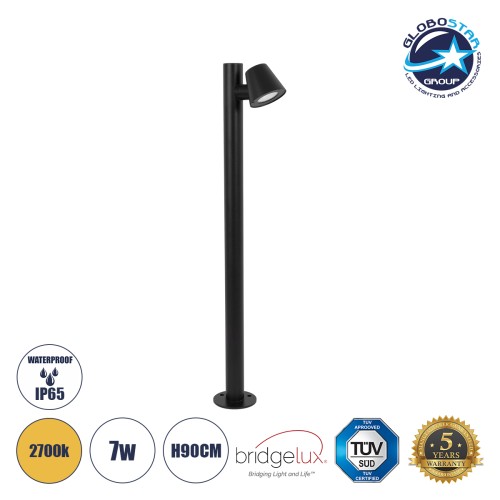 GloboStar® GARDENIA 60508 Φωτιστικό Κήπου - Κολωνάκι Αρχιτεκτονικού Φωτισμού Εξωτερικού Χώρου LED 7W 700lm 60° AC220-240V Αδιάβροχο IP65 - Σώμα Αλουμινίου & Tempered Glass - Μ12 x Π18 x Υ90cm - Θερμό Λευκό 2700K - Μαύρο - Bridgelux Chip - 5 Years Warr