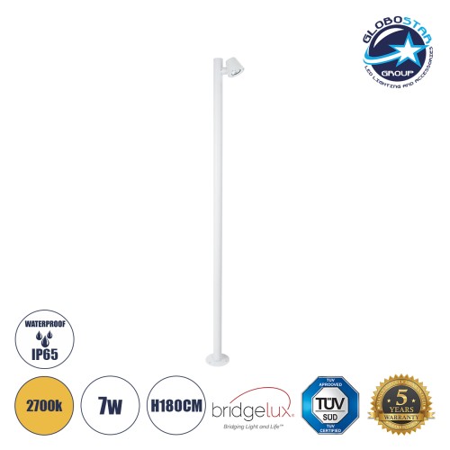 GloboStar® GARDENIA 60509 Φωτιστικό Κήπου - Πάρκου - Πλατείας - Κολωνάκι Αρχιτεκτονικού Φωτισμού Εξωτερικού Χώρου LED 7W 700lm 60° AC220-240V Αδιάβροχο IP65 - Σώμα Αλουμινίου & Tempered Glass - Μ15 x Π18 x Υ180cm - Θερμό Λευκό 2700K - Λευκό - Bridgelu
