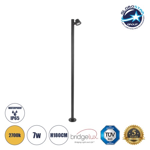 GloboStar® GARDENIA 60510 Φωτιστικό Κήπου - Πάρκου - Πλατείας - Κολωνάκι Αρχιτεκτονικού Φωτισμού Εξωτερικού Χώρου LED 7W 700lm 60° AC220-240V Αδιάβροχο IP65 - Σώμα Αλουμινίου & Tempered Glass - Μ15 x Π18 x Υ180cm - Θερμό Λευκό 2700K - Γκρι Ανθρακί - B