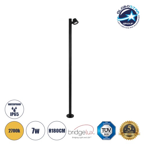 GloboStar® GARDENIA 60511 Φωτιστικό Κήπου - Πάρκου - Πλατείας - Κολωνάκι Αρχιτεκτονικού Φωτισμού Εξωτερικού Χώρου LED 7W 700lm 60° AC220-240V Αδιάβροχο IP65 - Σώμα Αλουμινίου & Tempered Glass - Μ15 x Π18 x Υ180cm - Θερμό Λευκό 2700K - Μαύρο - Bridgelu