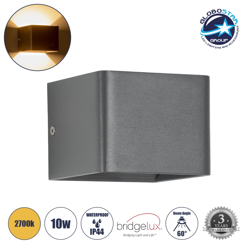 GLOBOSTAR® CIRCOA 60534 Μοντέρνο Φωτιστικό Τοίχου - Απλίκα LED 10W 1000lm 60°/60° AC 220-240V Αδιάβροχο IP44 Θερμό Λευκό 2700K - Bridgelux COB Chip & TÜV SÜD Driver - Γκρι Ανθρακί Ματ - Μ10 x Π8 x Υ10cm - 5 Χρόνια Εγγύηση