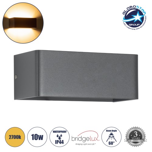 GLOBOSTAR® CIRCOA 60543 Μοντέρνο Φωτιστικό Τοίχου - Απλίκα LED 10W 1000lm 60° AC 220-240V IP44 Θερμό Λευκό 2700K - Bridgelux COB Chip & TÜV SÜD Driver - Γκρι Ανθρακί Ματ - Μ20 x Π8 x Υ10cm - 5 Χρόνια Εγγύηση