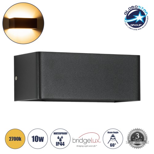 GLOBOSTAR® CIRCOA 60544 Μοντέρνο Φωτιστικό Τοίχου - Απλίκα LED 10W 1000lm 60°/60° AC 220-240V Αδιάβροχο IP44 Θερμό Λευκό 2700K - Bridgelux COB Chip & TÜV SÜD Driver - Μαύρο Ματ - Μ20 x Π8 x Υ10cm - 5 Χρόνια Εγγύηση