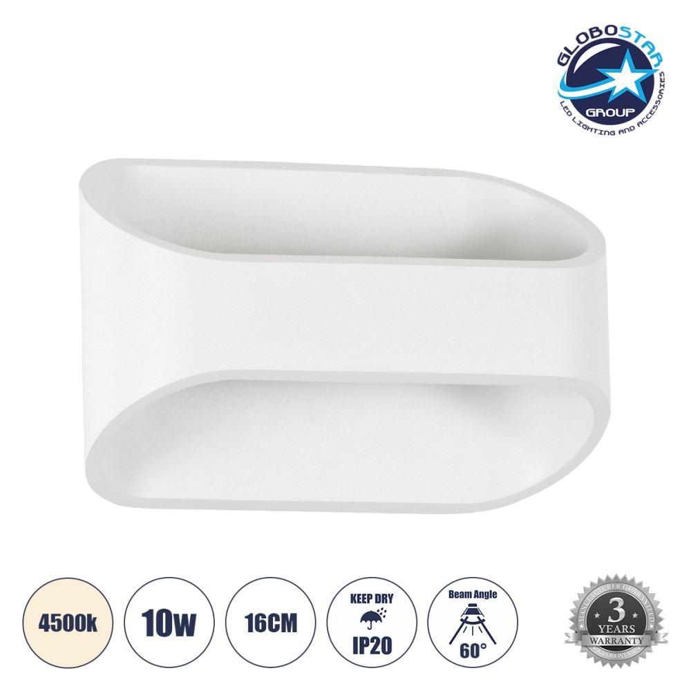 GLOBOSTAR® EDEN 60665 Μοντέρνο Φωτιστικό Τοίχου - Απλίκα LED 10W 1100lm 60° AC 220-240V IP20 Φυσικό Λευκό 4500K - Bridgelux COB Chip & TÜV SÜD Driver - Λευκό Ματ - Μ16 x Π10.5 x Υ9cm - 3 Χρόνια Εγγύηση