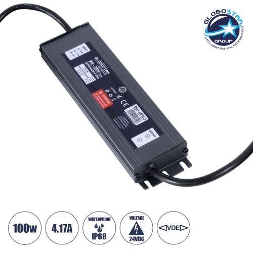 GLOBOSTAR® LUMISPLASH 60963 Τροφοδοτικό/Μετασχηματιστής Class II SELV 100W 4.17A DC 24V Αδιάβροχο IP68 - AC 220-240V σε DC 24V - Μ20 x Π5 x Υ2cm - 3 Χρόνια Εγγύηση