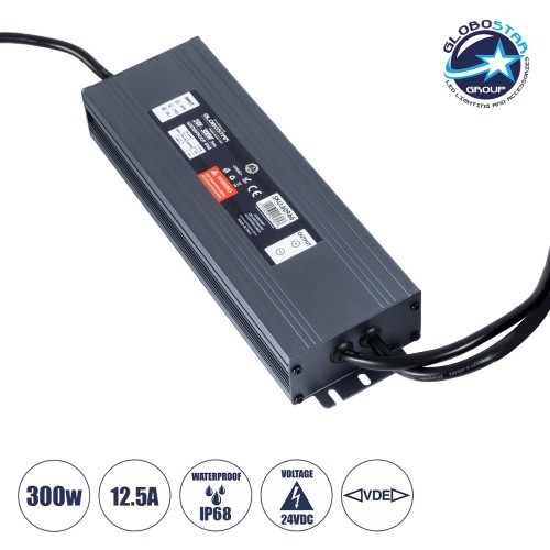 GLOBOSTAR® LUMISPLASH 60966 Τροφοδοτικό/Μετασχηματιστής Class II SELV 300W 12.5A DC 24V Αδιάβροχο IP68 - AC 220-240V σε DC 24V - M23.5 x W7.5 x H3.6cm - 3 Χρόνια Εγγύηση