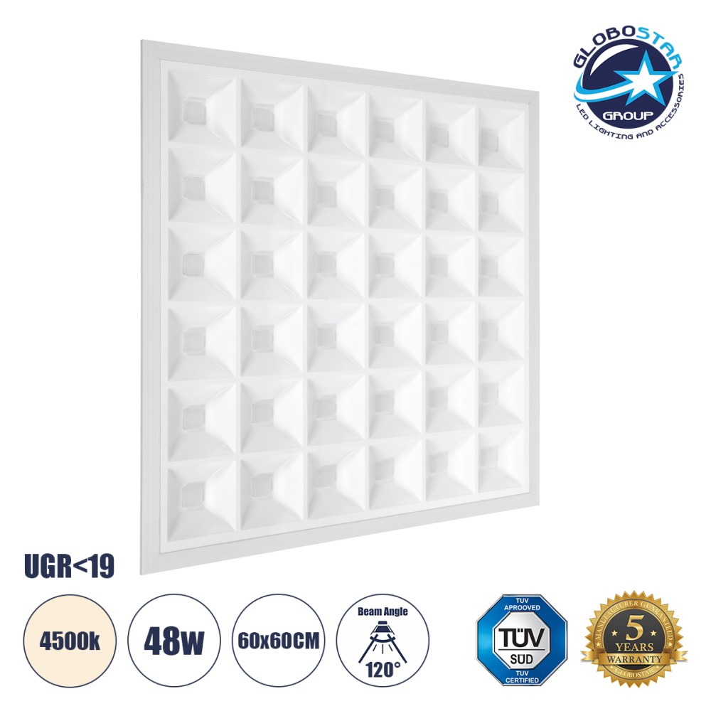 GLOBOSTAR® ZEUS 60969 Χωνευτό Panel Οροφής 60x60 με Anti Glare Reflector LED 48W 7200lm 120° CRI≥85Ra UGR<19 AC 220-240V IP44 Φυσικό Λευκό 4500K - Lumileds SMD Chip & TÜV SÜD Driver - Λευκό Γαλακτερό - Μ60 x Π60 x Υ3.3cm / Q56 x 56cm - 5 Χρόνια Εγγ