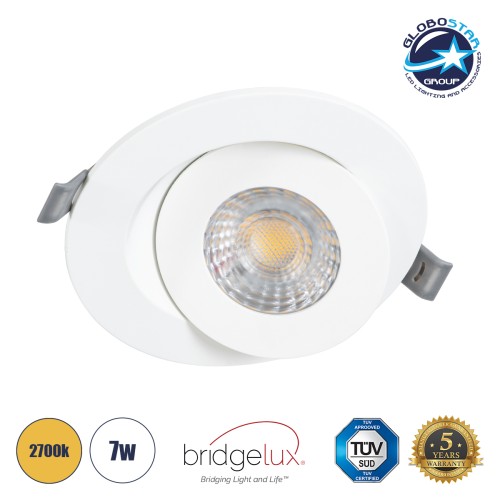 GLOBOSTAR® LEXIS JOINT 60991 Χωνευτό Κινούμενο Downlight Σποτ LED 7W 660lm 45° AC 220-240V Αδιάβροχο IP44 Θερμό Λευκό 2700K - Bridgelux SMD Chip & TÜV SÜD Driver - Λευκό Ματ - Μ12 x Π12 x Υ3.1cm / Q9cm - 5 Χρόνια Εγγύηση