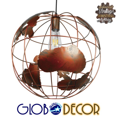 GLOBOSTAR® EARTH 01665 Vintage Κρεμαστό Φωτιστικό Οροφής με Ντουί 1 x E27 AC 220-240V IP20 - Χάλκινο - Μ40 x Π40 x Y40cm