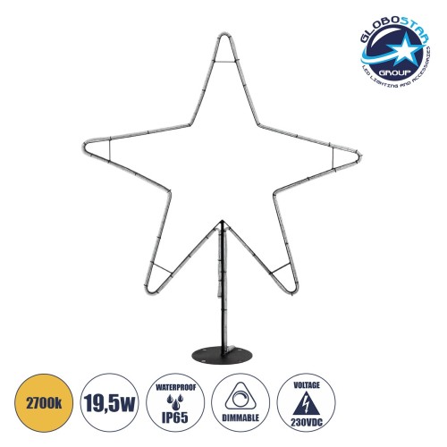 GLOBOSTAR® XMAS-STAR-BIG Χριστουγεννιάτικο Διακοσμητικό Φωτιστικό LED 19,5W 780lm 360° AC 220-240V Αδιάβροχο IP65 Θερμό Λευκό 2700K - Μαύρο & Διάφανο - M114 x Π25 x Υ132cm - 2 Χρόνια Εγγύηση