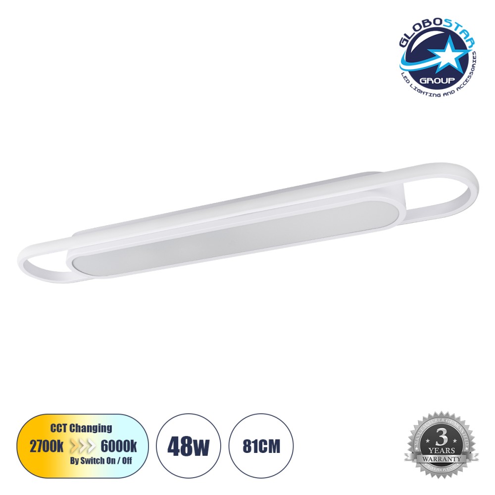 GLOBOSTAR® IGOR 61219 Μοντέρνο Φωτιστικό Οροφής LED 48W 5760lm 210° AC 220-240V IP20 Ρυθμιζόμενο Λευκό CCT με On/Off 2700K/4500K/6000K - Lumileds SMD Chip - Λευκό Ματ - Μ81 x Π13 x Υ4.5cm - 3 Χρόνια Εγγύηση