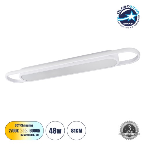 GLOBOSTAR® IGOR 61219 Μοντέρνο Φωτιστικό Οροφής LED 48W 5760lm 210° AC 220-240V IP20 Ρυθμιζόμενο Λευκό CCT με On/Off 2700K/4500K/6000K - Lumileds SMD Chip - Λευκό Ματ - Μ81 x Π13 x Υ4.5cm - 3 Χρόνια Εγγύηση