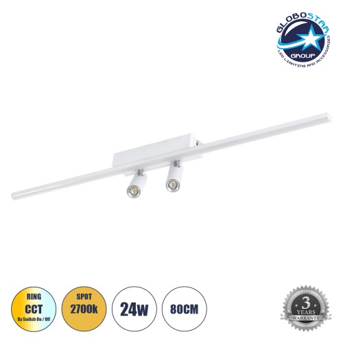 GLOBOSTAR® BARETTI 61227 Μοντέρνο Φωτιστικό Οροφής LED 24W 2688lm 160° & 45° AC 220-240V IP20 Ρυθμιζόμενο Λευκό CCT με On/Off 2700K/4500K/6000K - Lumileds SMD Chip - Λευκό Ματ - Μ80 x Π5 x Υ15cm - 3 Χρόνια Εγγύηση