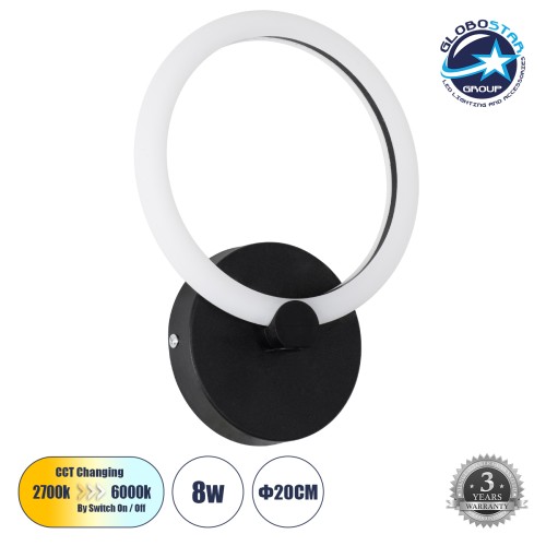 GLOBOSTAR® MATILDA 61339 Μοντέρνο Φωτιστικό Τοίχου - Απλίκα LED 8W 960lm 360° AC 220-240V IP20 Ρυθμιζόμενο Λευκό CCT με On/Off 2700K/4500K/6000K - Lumileds SMD Chip - Μαύρο Ματ - Μ20 x Π5 x Υ25.5cm - 3 Χρόνια Εγγύηση