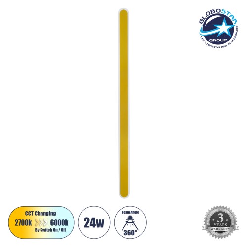 GLOBOSTAR® HOUSTON 61350 Μοντέρνο Φωτιστικό Τοίχου - Απλίκα LED 24W 2880lm 360° AC 220-240V IP20 Ρυθμιζόμενο Λευκό CCT με On/Off 2700K/4500K/6000K - Lumileds SMD Chip - Χρυσό Βούρτσας - Μ6 x Π3 x Υ100cm - 3 Χρόνια Εγγύηση