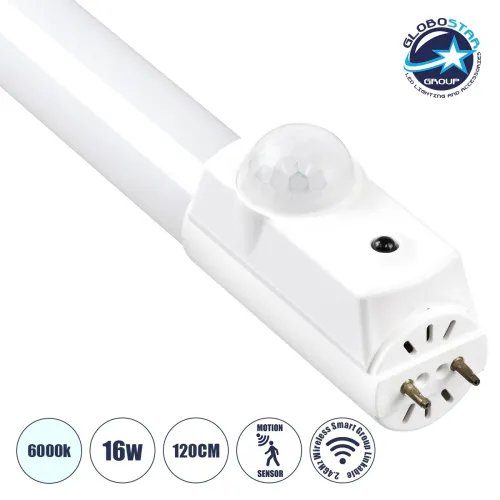 GLOBOSTAR® PARKING 61499 Λάμπα T8 G13 Τύπου Φθορίου 120cm Τεχνολογίας Smart Group Linkable Control System 2.4Ghz με Αισθητήρα Κίνησης Microwave LED 16W 2000lm 220° AC 220-240V IP20 Ψυχρό Λευκό 6000K - Lumileds SMD Chip - Λευκό Γαλακτερό - Μ120 x Π3 x Υ4.7