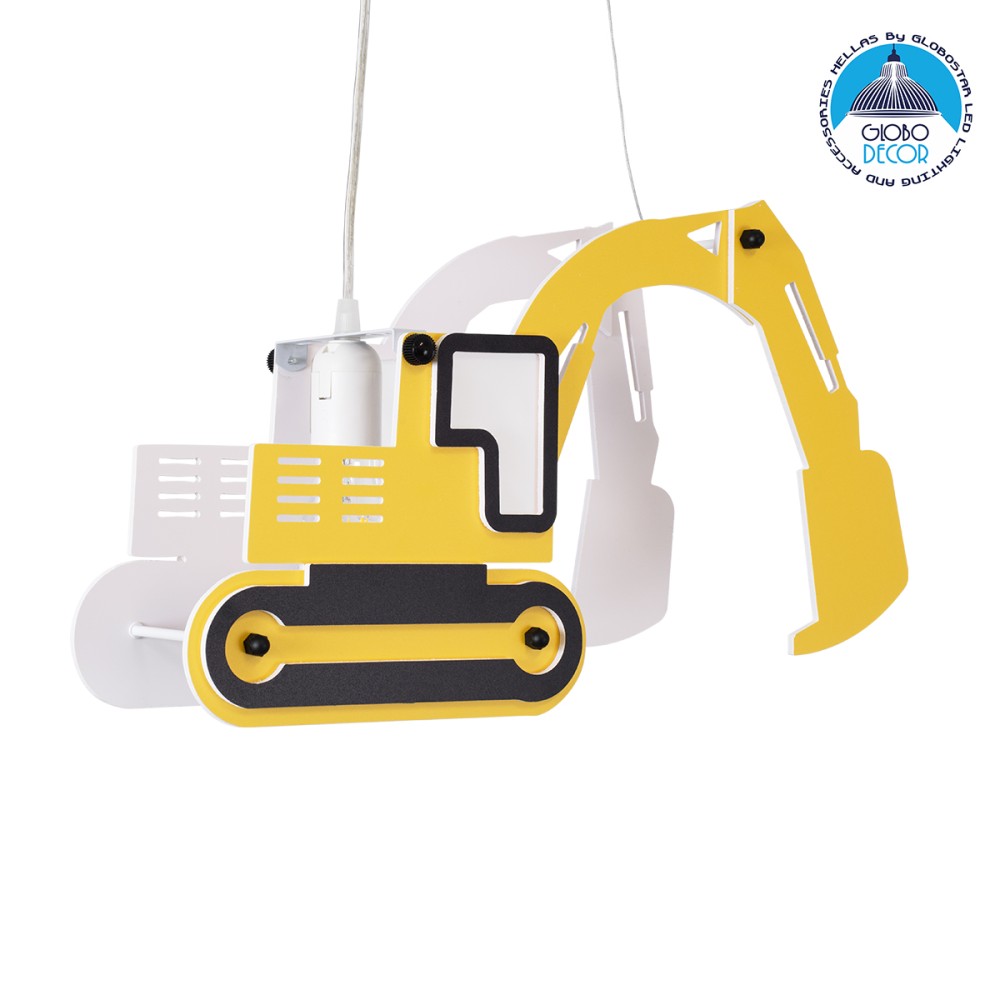 GLOBOSTAR® EXCAVATOR 61579 Παιδικό Κρεμαστό Φωτιστικό Οροφής με Ντουί 1 x E27 AC 220-240V IP20 - Κίτρινο & Μαύρο - Μ45 x Π15.5 x Υ27cm