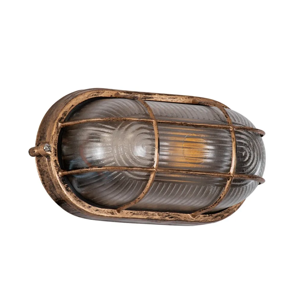 GLOBOSTAR® BOATLIGHT 61584 Vintage Φωτιστικό Καραβοχελώνα Τοίχου & Οροφής με Ντουί 1 x E27 AC 220-240V Αδιάβροχο IP65 - Χάλκινο Εφέ Σκουριάς Ματ - Μ21 x Π10.4 x Υ9cm