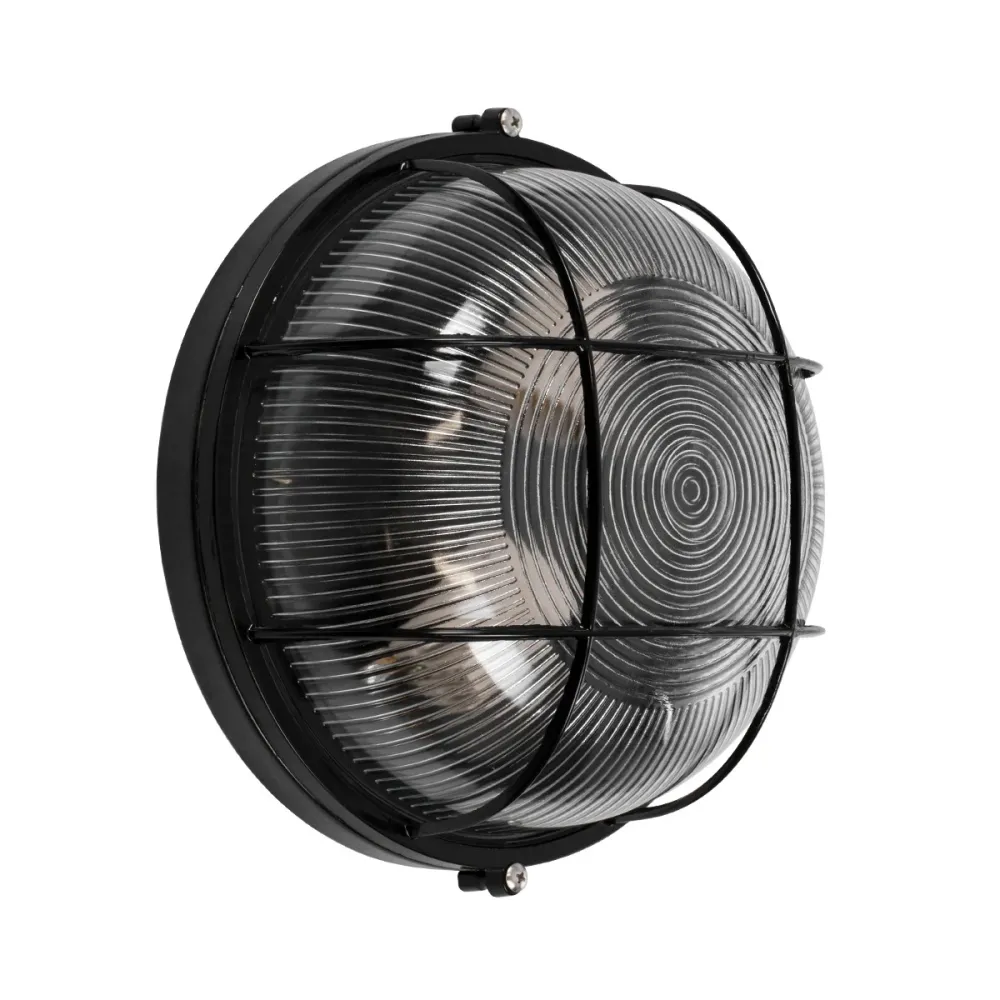 GLOBOSTAR® BOATLIGHT 61589 Vintage Φωτιστικό Καραβοχελώνα Τοίχου & Οροφής με Ντουί 2 x E27 AC 220-240V Αδιάβροχο IP65 - Μαύρο Ματ - Μ24 x Π24 x Υ11cm