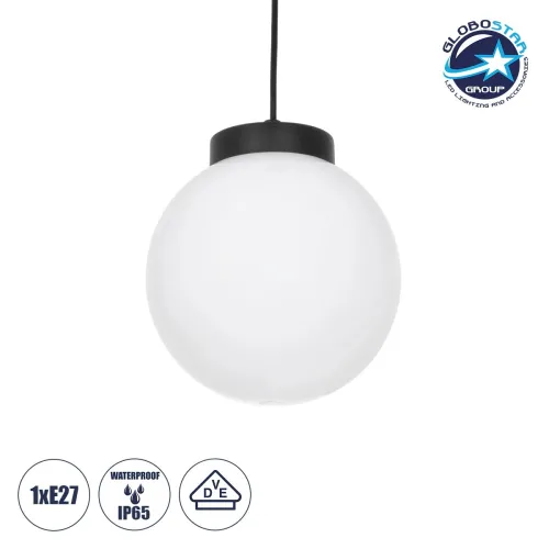 GLOBOSTAR® AGROS 61591 Μοντέρνο Κρεμαστό Φωτιστικό Οροφής με Ντουί 1 x E27 AC 220-240V Αδιάβροχο IP65 - Λευκό & Μαύρο - Μ20 x Π20 x Υ22cm