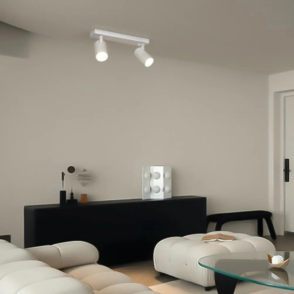 kelvo® SPOTA KLV-101-0137 Κινούμενο Φωτιστικό Σποτ Οροφής για 2 Λάμπες MR16 με Ντουί GU10 AC 220-240V IP20 - Λευκό Ματ - Μ30 x Π6 x Υ14.5cm