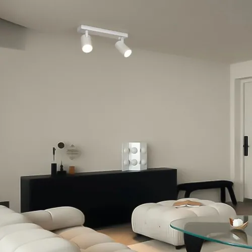 kelvo® SPOTA KLV-101-0137 Κινούμενο Φωτιστικό Σποτ Οροφής για 2 Λάμπες MR16 με Ντουί GU10 AC 220-240V IP20 - Λευκό Ματ - Μ30 x Π6 x Υ14.5cm