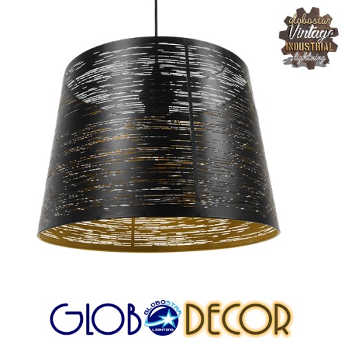 GLOBOSTAR® ACCADEMIA 01584 Μοντέρνο Κρεμαστό Φωτιστικό Οροφής με Ντουί 1 x E27 AC 220-240V IP20 - Μαύρο & Χρυσό - Μ35 x Π35 x Y25cm