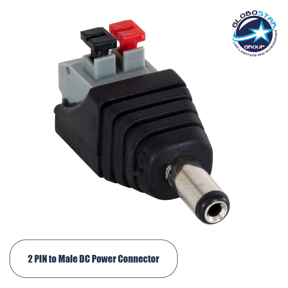 GLOBOSTAR® STRIPDC 70677 Ταχυσύνδεσμος DC Jack 5.5x2.1mm Αρσενικός σε Πατητή Κλέμα IP20 - Μαύρο - Μ4.1 x Π1.5 x Υ2cm