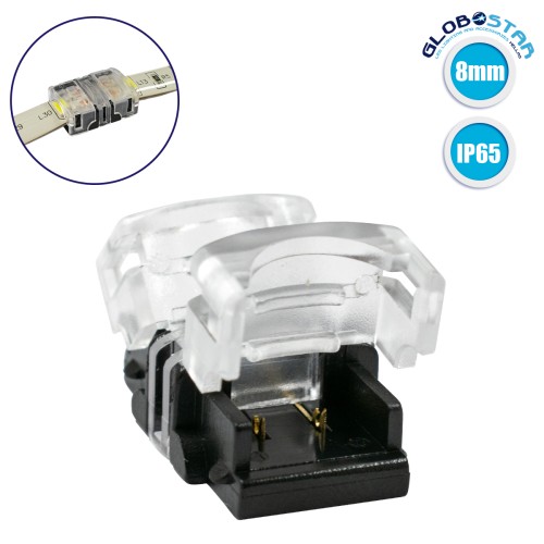 GLOBOSTAR® STRIPCON 70715 Ταχυσύνδεσμος για Μονόχρωμη Ταινία LED 8mm σε 8mm Αδιάβροχο IP65 - Διάφανο - Μ1.3 x Π1.9 x Υ0.8cm
