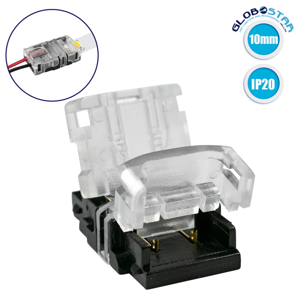 GLOBOSTAR® STRIPCON 70718 Ταχυσύνδεσμος για Μονόχρωμη Ταινία LED 10mm σε 2 Καλώδια IP20 - Διάφανο - Μ1.5 x Π2.4 x Υ0.8cm