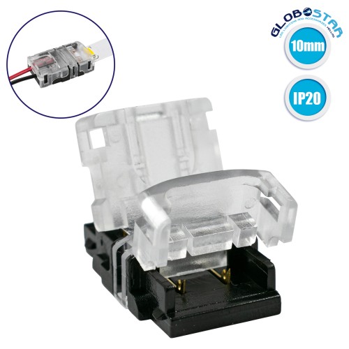 GLOBOSTAR® STRIPCON 70718 Ταχυσύνδεσμος για Μονόχρωμη Ταινία LED 10mm σε 2 Καλώδια IP20 - Διάφανο - Μ1.5 x Π2.4 x Υ0.8cm