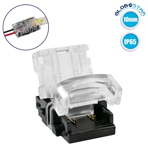 GLOBOSTAR® STRIPCON 70720 Ταχυσύνδεσμος για Μονόχρωμη Ταινία LED 10mm σε 2 Καλώδια Αδιάβροχο IP65 - Διάφανο - Μ1.5 x Π2.4 x Υ0.8cm