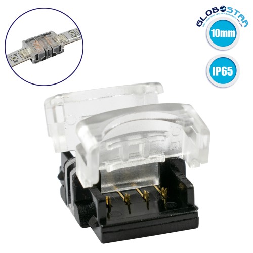 GLOBOSTAR® STRIPCON 70723 Ταχυσύνδεσμος για RGB Ταινία LED 10mm σε 10mm Αδιάβροχο IP65 - Διάφανο - Μ1.5 x Π1.9 x Υ0.8cm