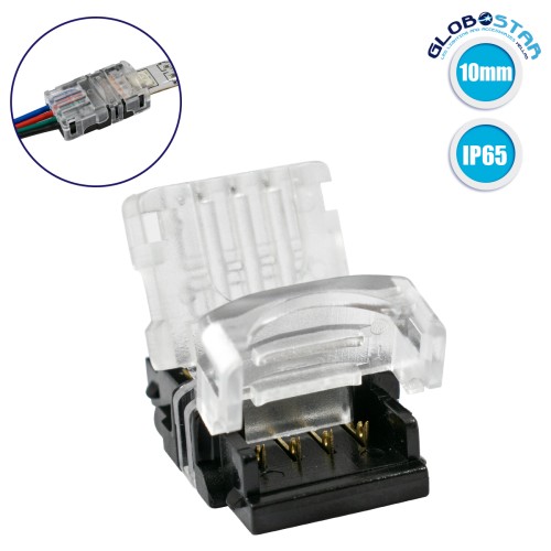 GLOBOSTAR® STRIPCON 70724 Ταχυσύνδεσμος για RGB Ταινία LED 10mm σε 4 Καλώδια Αδιάβροχο IP65 - Διάφανο - Μ1.5 x Π2.4 x Υ0.8cm