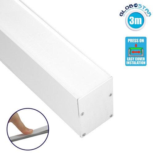 GloboStar® SURFACEPENDANT-PROFILE 70827-3M Προφίλ Αλουμινίου - Βάση & Ψύκτρα Ταινίας LED με Λευκό Γαλακτερό Κάλυμμα - Επιφανειακή & Κρεμαστή Χρήση - Πατητό Κάλυμμα - Λευκό - 3 Μέτρα - Μ300 x Π5 x Υ7cm